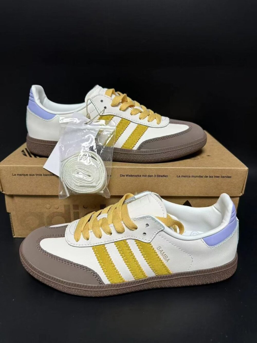 Adidas Samba White Yellow Suede Gum Sole Sneakers